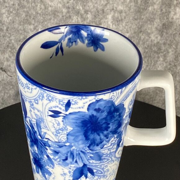 Cracker Barrel Blue and White Tall Coffee Mug Floral Paisley Replacement 6" 14oz - Picture 6 of 8
